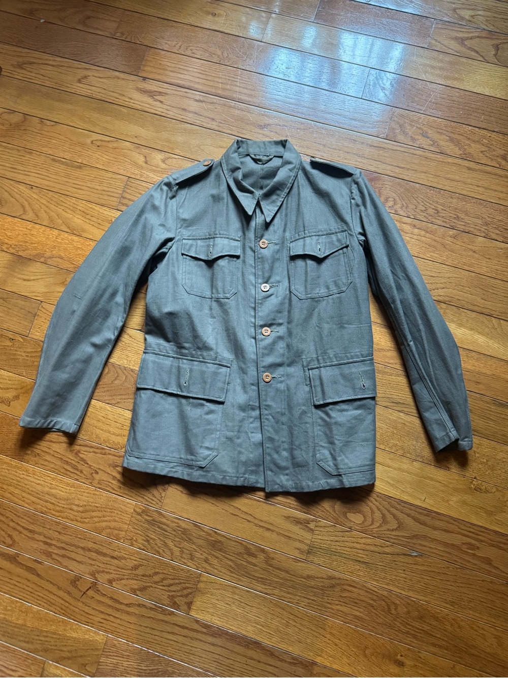 Vintage 1950s Swiss Army Military Utility Workwear Field Jacket Gray Green
